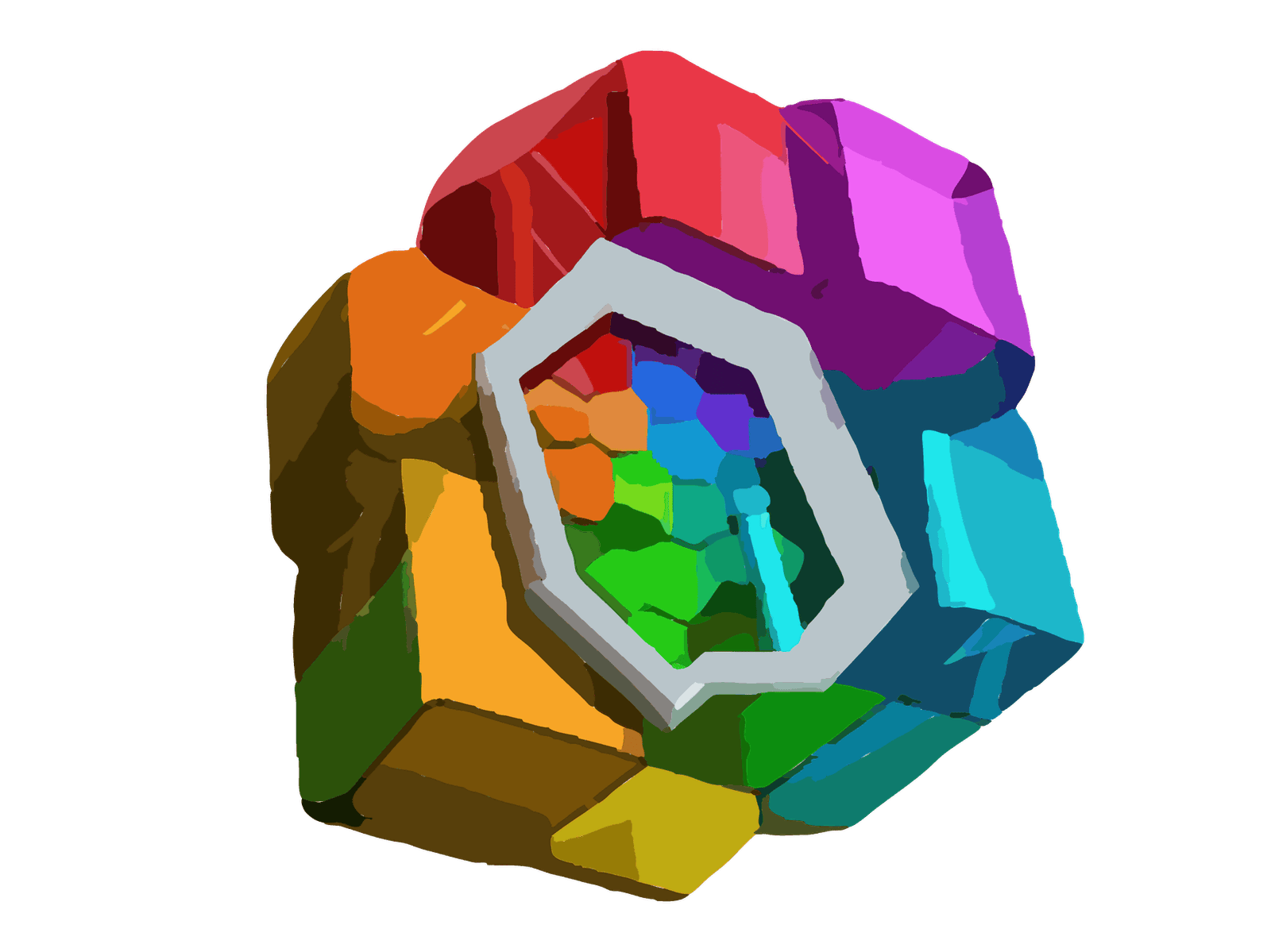 Gema low-poly do interligas.org com seis facetas coloridas